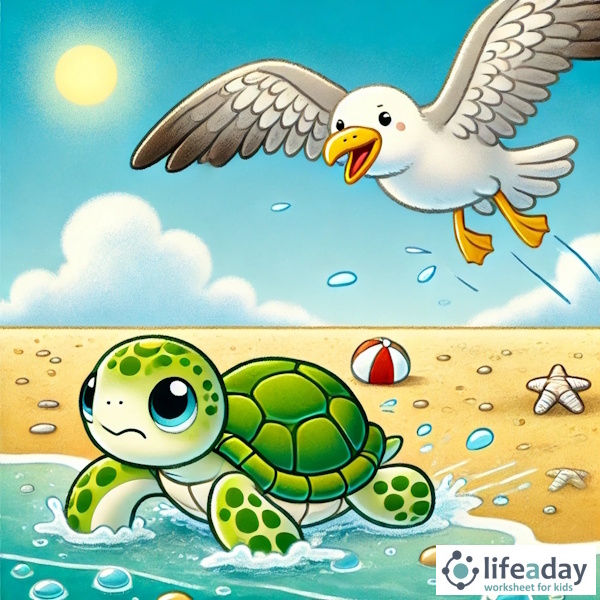 การ์ตูนสำหรับเด็ก ในรูปแบบ นิทานการ์ตูนสองภาษา เรื่อง The Brave Little Turtle หน้า 4